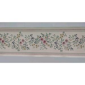 Sanitas Pre-pasted Wall Border - 5yds - Pink Yellow Purple Flowers - 4.10" Tall